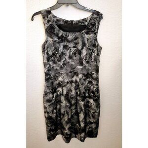 Banana Republic Black Printed Silk/Wool Blend Sleeveless Dress Pockets Sz 8 EUC